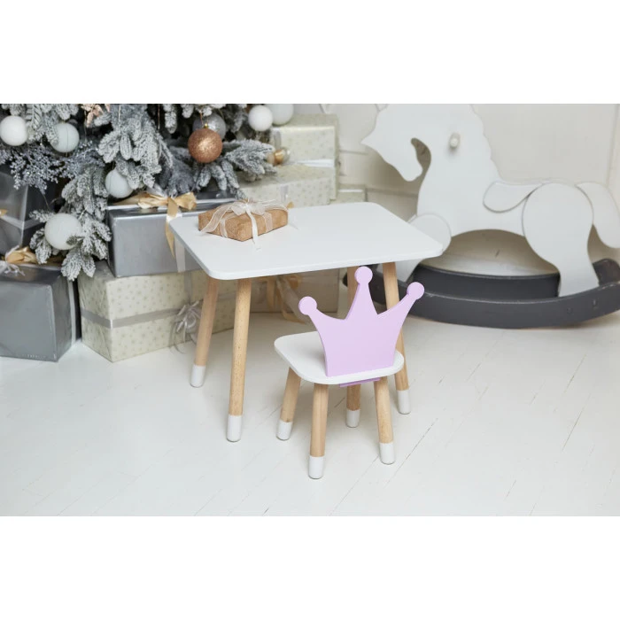 Дитячий стіл 46х60х45 і стілець корона 26.5х26х25, столик та стільчик для дівчачої кімнати, фіолетовий з білим