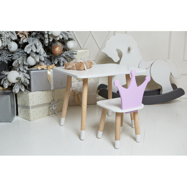 Детский стол 46х60х45 и стул корона 26.5х26х25, столик и стульчик для девичьей комнаты, фиолетовый с белым