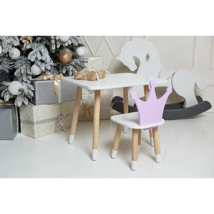 Дитячий стіл 46х60х45 і стілець корона 26.5х26х25, столик та стільчик для дівчачої кімнати, фіолетовий з білим