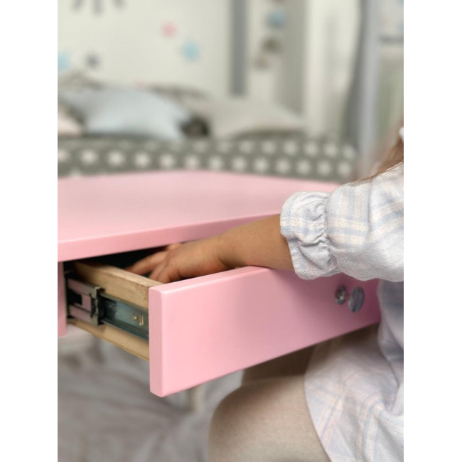 Стол прямоугольный с ящиком 46х60х45 и стул корона 26.5х26х25, столик и стульчик в детскую, розовый с белым