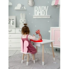 Стол прямоугольный с ящиком 46х60х45 и стул бабочка 26.5х26х25, столик и стульчик для девичьей комнаты, розовый с белым