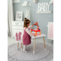 Стол прямоугольный с ящиком 46х60х45 и стул бабочка 26.5х26х25, столик и стульчик для девичьей комнаты, розовый с белым