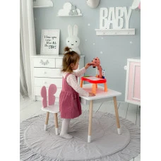 Стол прямоугольный с ящиком 46х60х45 и стул бабочка 26.5х26х25, столик и стульчик для девичьей комнаты, розовый с белым