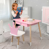 Стол прямоугольный с ящиком 46х60х45 и стул корона 26.5х26х25, столик и стульчик в детскую, розовый с белым