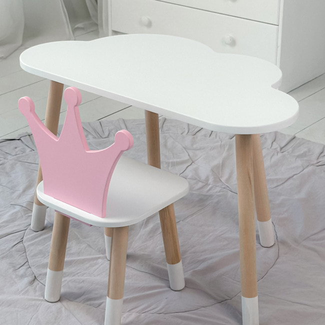 Детский стульчик "корона" из дерева 26.5х26х25см, стул для девочки, белый с розовым.