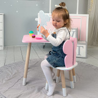 Стол прямой 46х60х45 и стул крылышка бабочка 26.5х26х25, столик и стульчик для девочки, розовый с белым