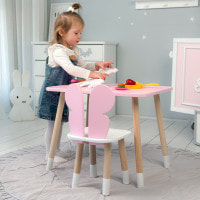Стол прямой 46х60х45 и стул крылышка бабочка 26.5х26х25, столик и стульчик для девочки, розовый с белым