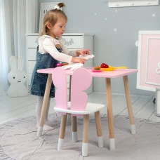 Стіл прямий 46х60х45 і стілець крильця метелик 26.5х26х25, столик та стільчик для дівчинки, рожевий з білим