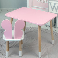 Стол прямой 46х60х45 и стул крылышка бабочка 26.5х26х25, столик и стульчик для девочки, розовый с белым