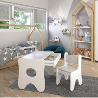 Удобный столик в детскую комнату 70×45×51, детский игровой стол с ящиком, белый с серым