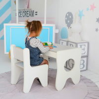 Удобный столик в детскую комнату 70×45×51, детский игровой стол с ящиком, белый с серым