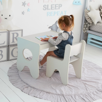 Удобный столик в детскую комнату 70×45×51, детский игровой стол с ящиком, белый с серым