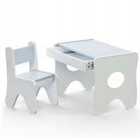Набір дитячих меблів столик з ящиком та стільчик 70×45×51, стіл та стілець для дітей, білий з блакитним