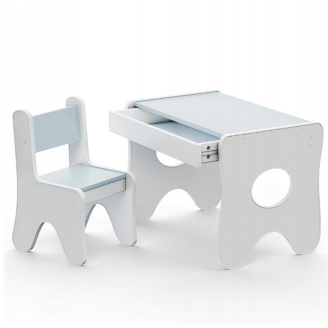 Набор детской мебели столик с ящиком и стульчик 70×45×51, стол и стул для детей, белый с голубым