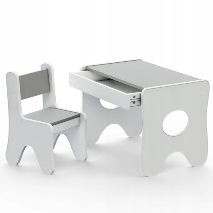 Зручний столик у дитячу кімнату 70×45×51, дитячий ігральний стіл із ящиком, білий з сірим