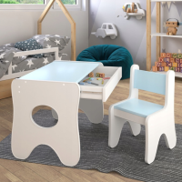 Набір дитячих меблів столик з ящиком та стільчик 70×45×51, стіл та стілець для дітей, білий з блакитним
