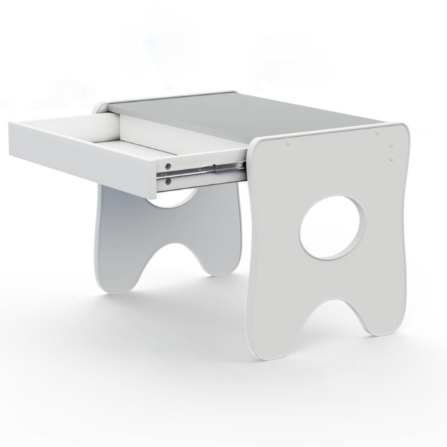 Удобный столик в детскую комнату 70×45×51, детский игровой стол с ящиком, белый с серым