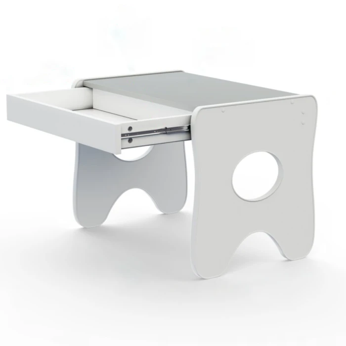Зручний столик у дитячу кімнату 70×45×51, дитячий ігральний стіл із ящиком, білий з сірим