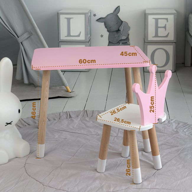 Детский стульчик "корона" из дерева 26.5х26х25см, стул для девочки, белый с розовым.