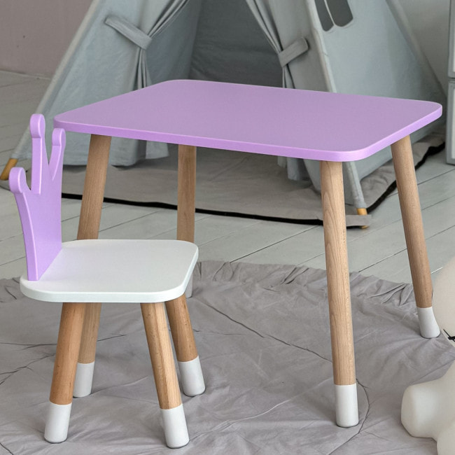 Детский стульчик "корона" из дерева 26.5х26х25см, стул для девочки, белый с розовым.