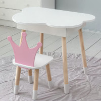 Детский стульчик "корона" из дерева 26.5х26х25см, стул для девочки, белый с розовым.