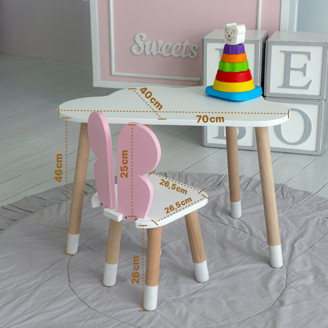 Детский столик облачко 46х70х40, стол от 1 года для ребенка, белый