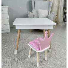 Столик з відкидним верхом 53х60х45 і стільчик корона 26.5х26х25, стіл та стілець для дітей від 1 року, білий з рожевим