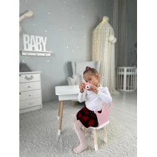 Столик с откидывающимся верхом 53х60х45 и стульчик корона 26.5х26х25, стол и стул для детей от 1 года, белый с розовым