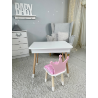 Столик с откидывающимся верхом 53х60х45 и стульчик корона 26.5х26х25, стол и стул для детей от 1 года, белый с розовым