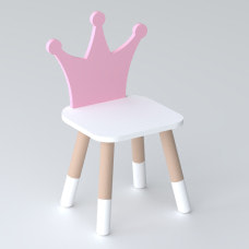 Детский стульчик "корона" из дерева 26.5х26х25см, стул для девочки, белый с розовым.