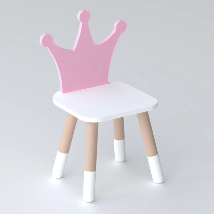 Дитячий стільчик "корона" з дерева 26.5х26х25см, стілець для дівчинки, білий з рожевим