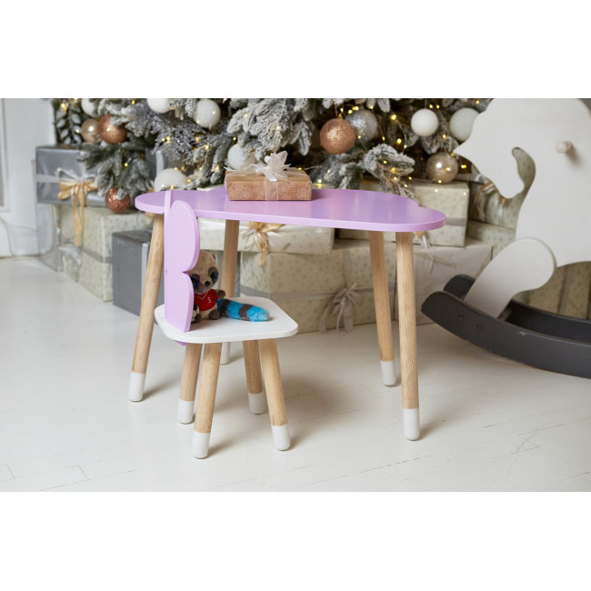 Стол облако 46х70х40 и стульчик бабочка 26.5х26х25, детский столик и стул для рисования/занятий, фиолетовый с белым
