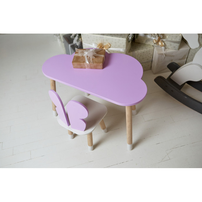 Стол облако 46х70х40 и стульчик бабочка 26.5х26х25, детский столик и стул для рисования/занятий, фиолетовый с белым