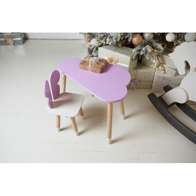 Стол облако 46х70х40 и стульчик бабочка 26.5х26х25, детский столик и стул для рисования/занятий, фиолетовый с белым