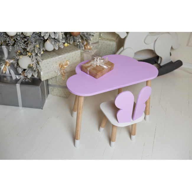 Стол облако 46х70х40 и стульчик бабочка 26.5х26х25, детский столик и стул для рисования/занятий, фиолетовый с белым