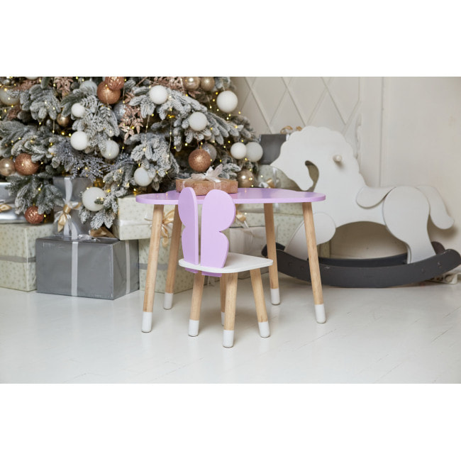Стол облако 46х70х40 и стульчик бабочка 26.5х26х25, детский столик и стул для рисования/занятий, фиолетовый с белым
