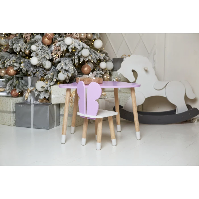 Стіл хмарка 46х70х40 та стільчик метелик 26.5х26х25, дитячий столик та стілець для малювання/занять, фіолетовий з білим