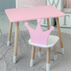 Стол прямоугольный 46х60х45 и стул корона 26.5х26х25, столик и стульчик для девочки до 7 лет, розовый