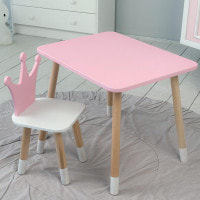 Стіл прямокутний 46х60х45 і стілець корона 26.5х26х25, столик та стільчик для дівчинки до 7 років, рожевий білим