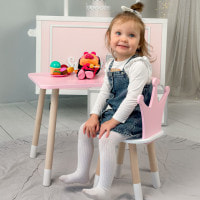 Стіл прямокутний 46х60х45 і стілець корона 26.5х26х25, столик та стільчик для дівчинки до 7 років, рожевий білим