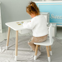 Стол прямоугольный с ящиком 46х60х45 и стул ушка кролика 26.5х26х25, столик и стульчик в детский, белый