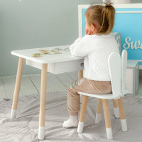 Стол прямоугольный с ящиком 46х60х45 и стул ушка кролика 26.5х26х25, столик и стульчик в детский, белый