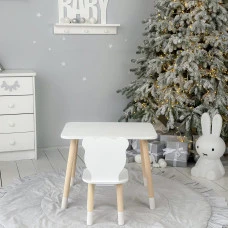 Стіл прямокутний 46х60х45 і стілець медведик 26.5х26х25, столик та стільчик для хлопчячої кімнати, білий