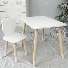 Стіл прямокутний 46х60х45 і стілець медведик 26.5х26х25, столик та стільчик для хлопчячої кімнати, білий