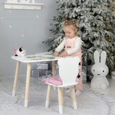 Стіл прямокутний 46х60х45 і стілець медведик 26.5х26х25, столик та стільчик для хлопчячої кімнати, білий