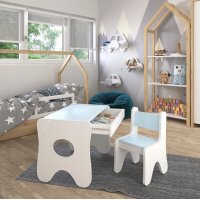 Удобный столик в детскую комнату 70×45×51, детский игровой стол с ящиком, белый с голубым