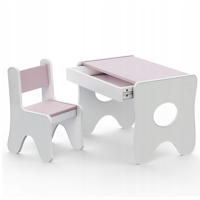 Набор детской мебели стол с ящиком и стульчик 70×45×51, стол и стул для детей, белый с розовым