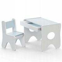 Удобный столик в детскую комнату 70×45×51, детский игровой стол с ящиком, белый с голубым