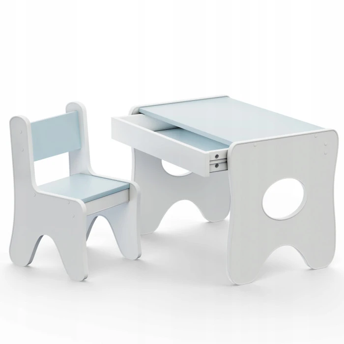 Зручний столик у дитячу кімнату 70×45×51, дитячий ігральний стіл із ящиком, білий з блакитним