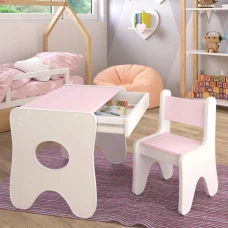 Набор детской мебели стол с ящиком и стульчик 70×45×51, стол и стул для детей, белый с розовым
